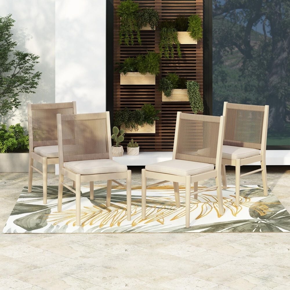 Hearth and Haven Cordoba Outdoor Dining Chair with Yellow Rope in Beige (Set of 2), , large