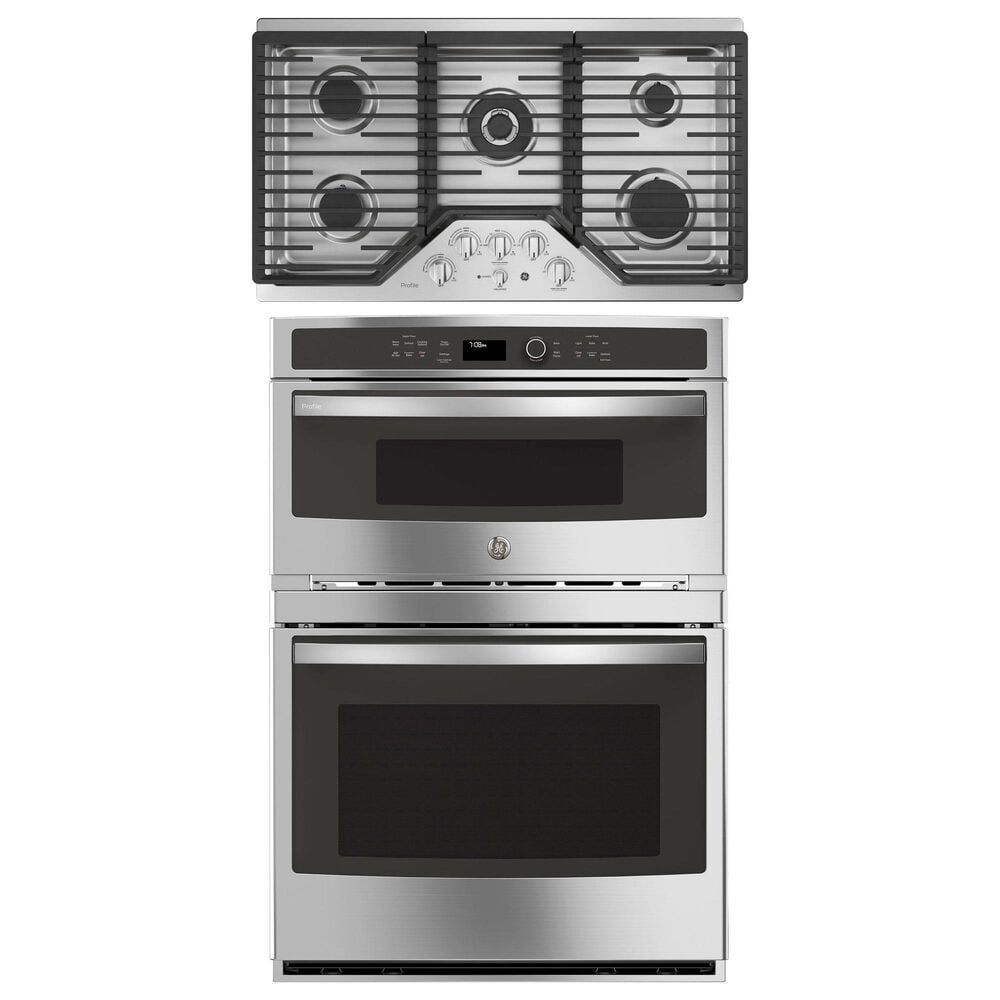 GE Profile 2-Piece Kitchen Package with 30" Built-In Microwave Combination Wall Oven and 36" Gas Cooktop in Stainless Steel, , large