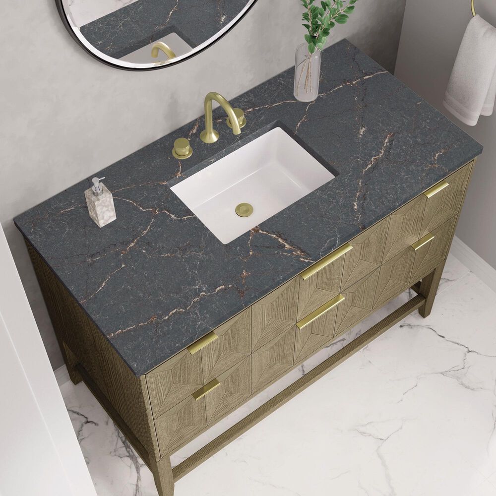 James Martin Vanities Emmeline 48&quot; Single Vanity in Pebble Oak with 3 cm Parisien Bleu Quartz Top, , large
