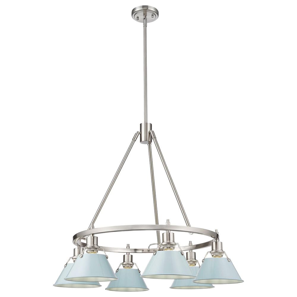 Golden Lighting Orwell 6-Light Chandelier with Dusky Blue Shade in Pewter, , large