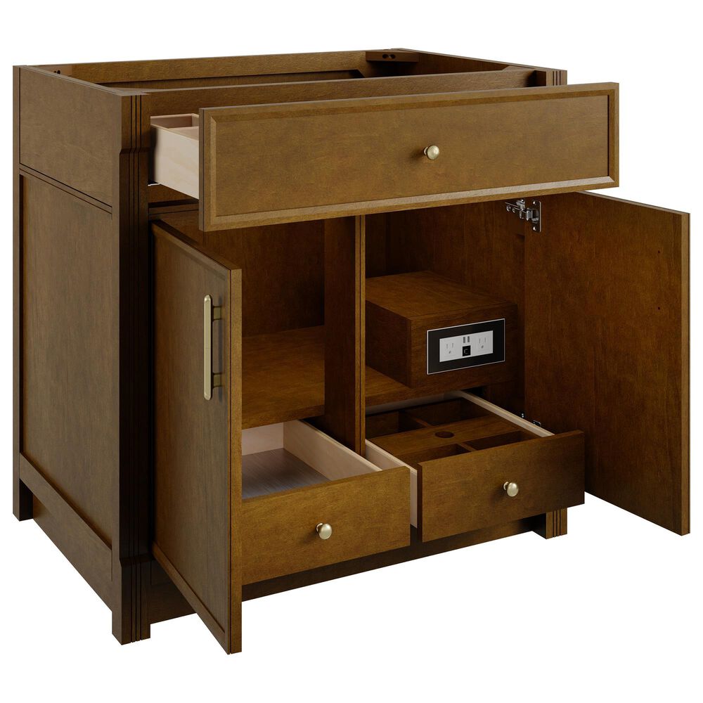 James Martin Bellshire 36" Single Bathroom Vanity in Honey Oak with 3 cm White Zeus Silestone Top and Rectangular Sink, , large