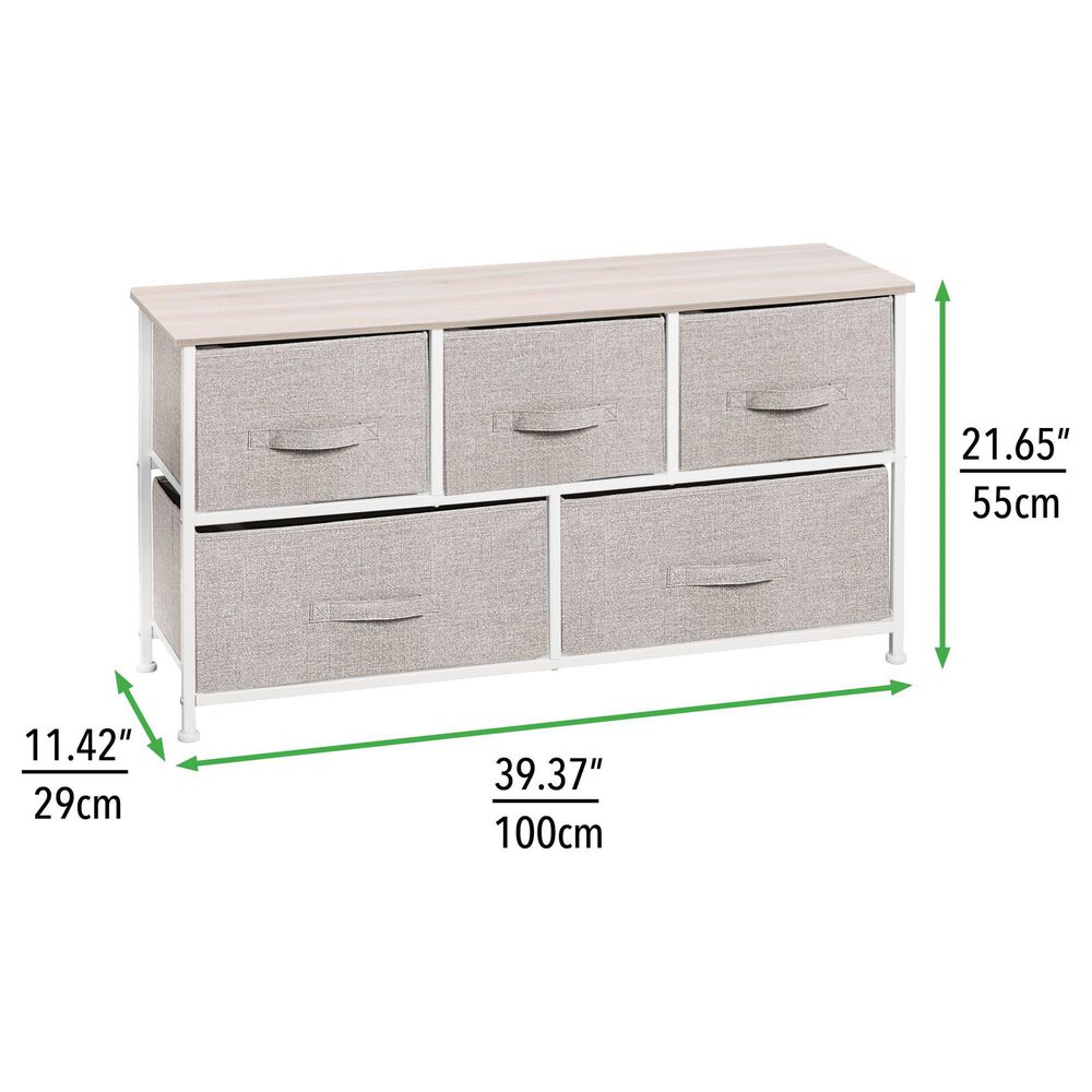 mDesign 5-Drawer Wide Dresser with Fabric Drawers in Linen, , large