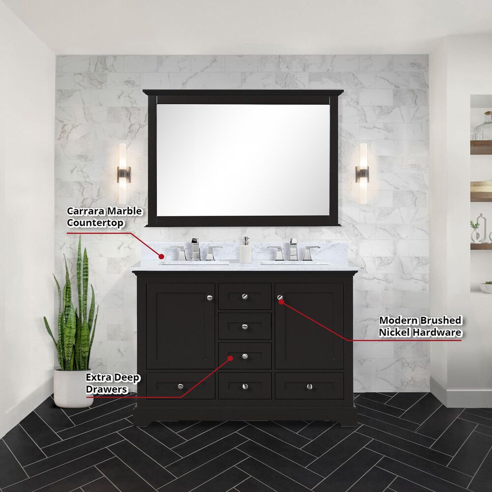 Lexora Home Dukes 48&quot; Double Bathroom Vanity in Espresso with 2 cm White Carrara Marble Top and Rectangular Sinks, , large