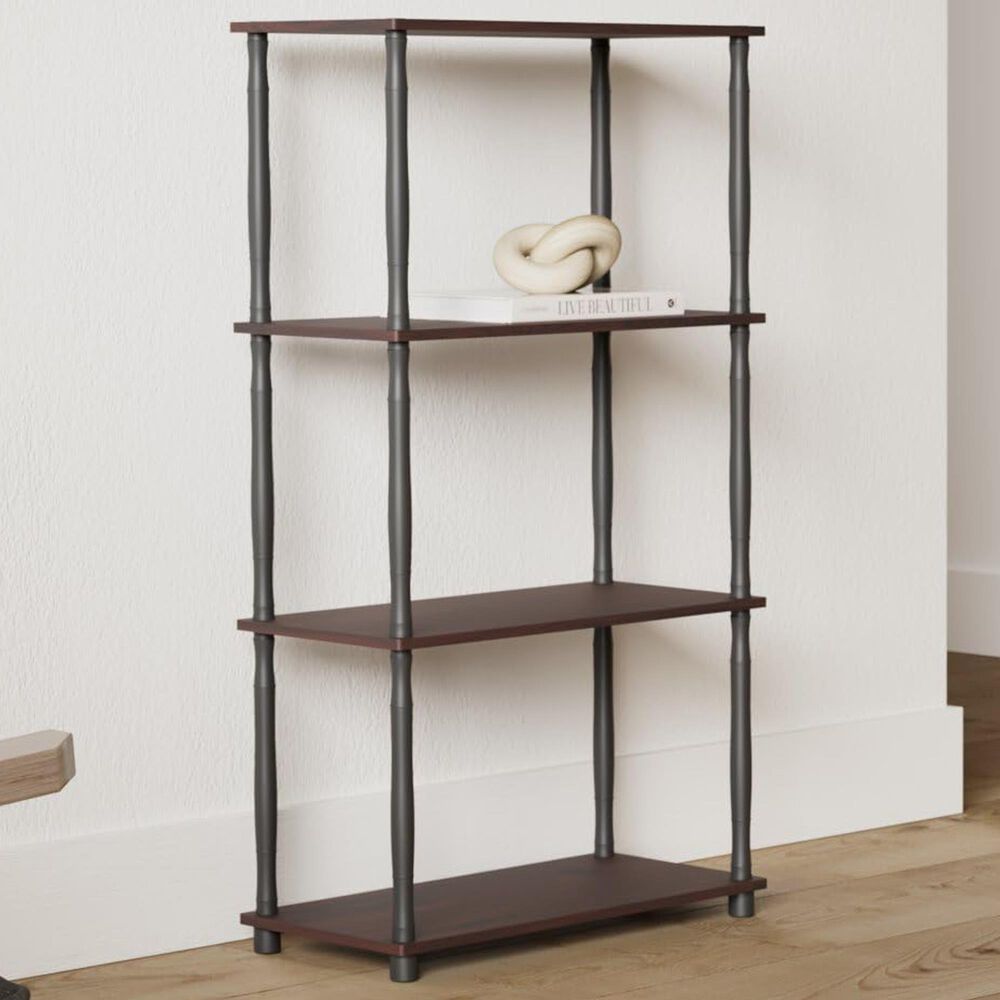 HOMLUX Turn-N-Tube 4-Tier Corner Open Storage Bookshelf in Dark Cherry and Black, , large