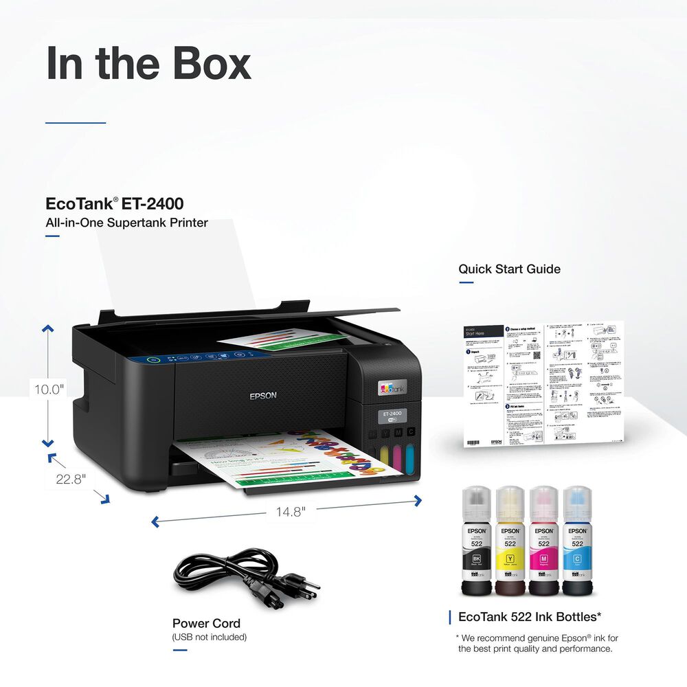 Epson EcoTank ET-2400 Wireless All-in-One Cartridge-Free Supertank Printer with Scan and Copy in Black, , large