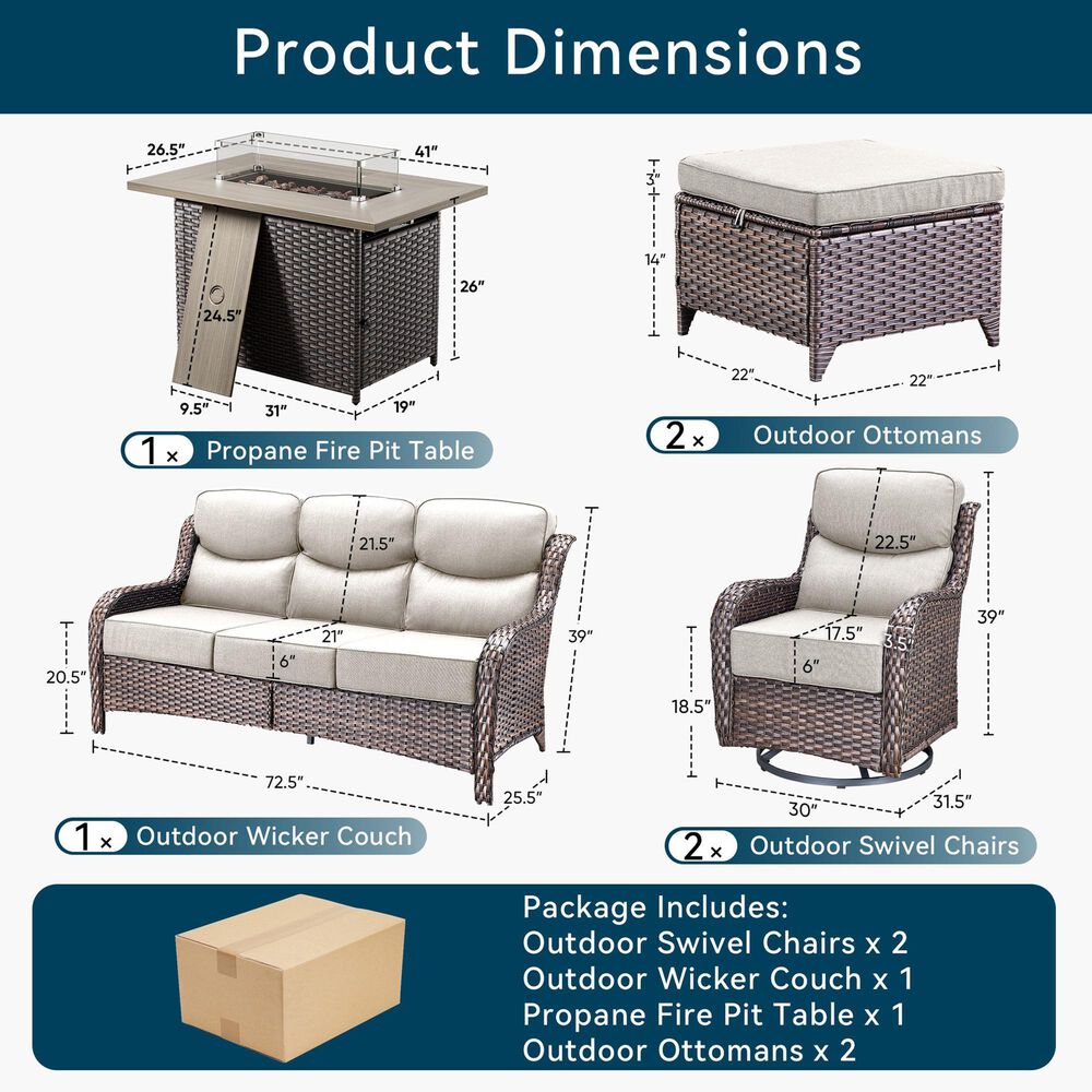 Sunwell Garden 6-Piece Fire Pit Set in Beige, , large