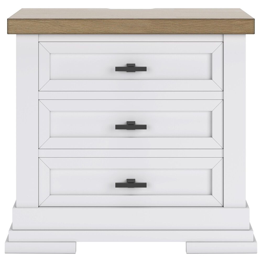Ashley Ashbryn King Storage Bed and Two Nightstands in White and Oak, , large
