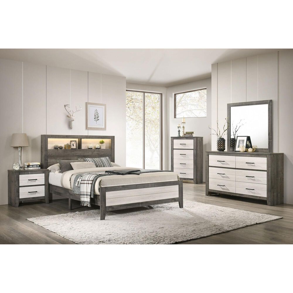 Crown Mark Rhett 3-Piece King Platform Bedroom Set with Two Nightstands in Gray and White, , large