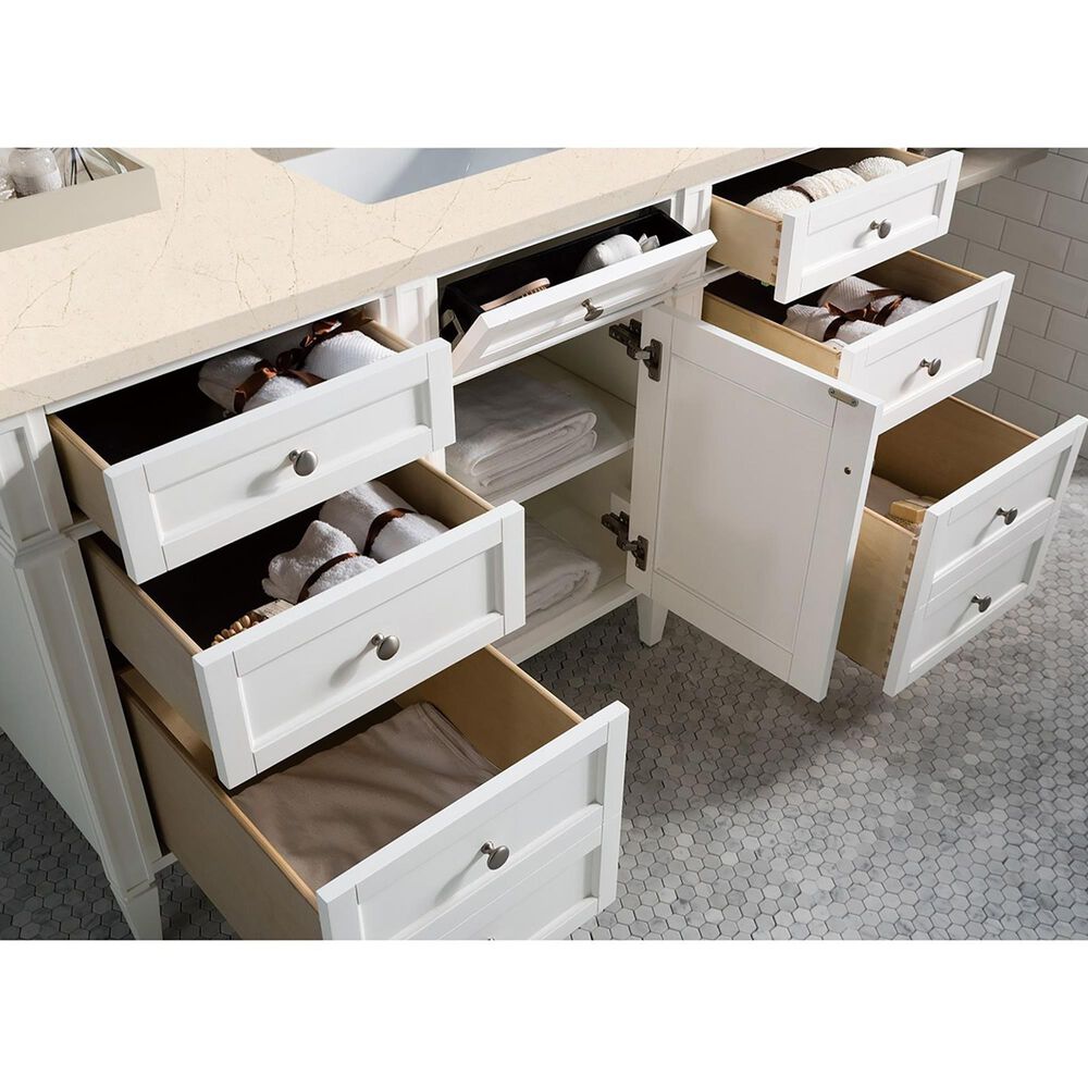 James Martin Vanities Brittany 30&quot; Single Bathroom Vanity in Bright White with 3 cm Eternal Marfil Quartz Top and Rectangle Sink, , large