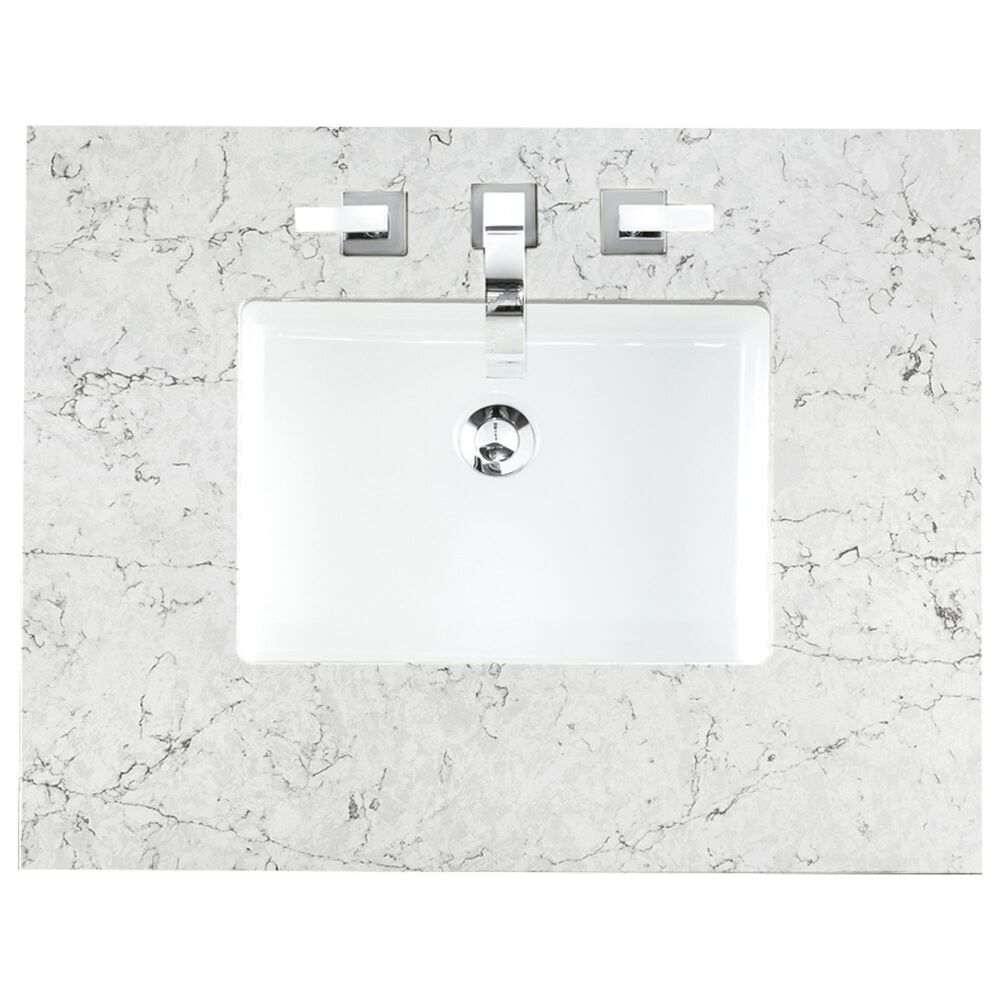 James Martin Vanities Brittany 30&quot; Single Bathroom Vanity in Bright White with 3 cm Eternal Jasmine Pearl Quartz Top and Rectangle Sink, , large