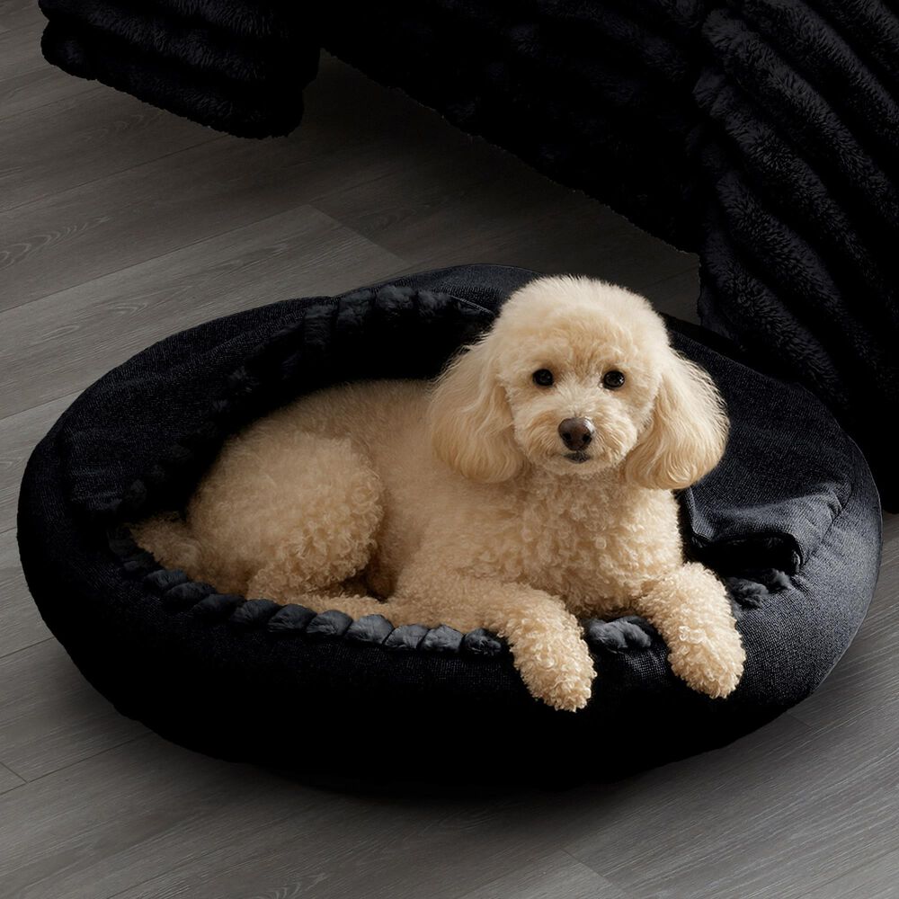Hallmart Collectibles Hooded Medium Round Cuddler Pet Bed in Black, , large