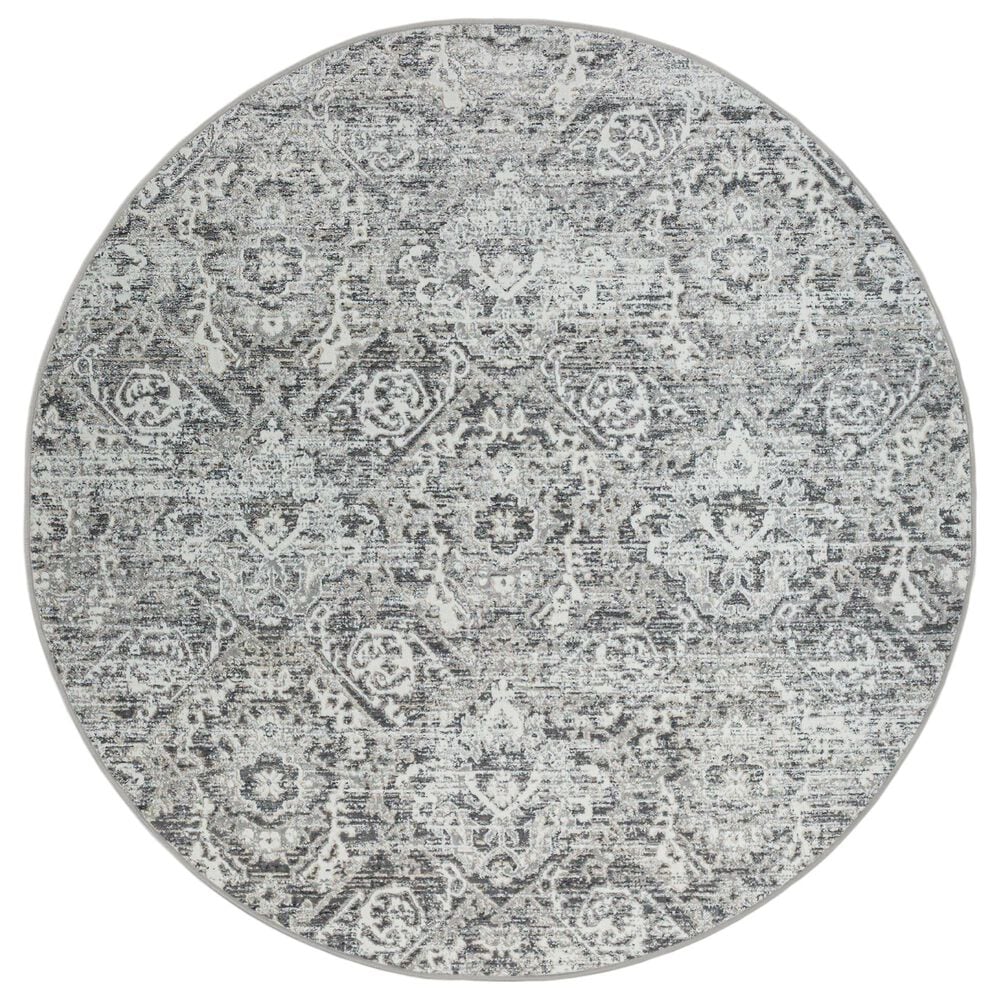 Radici USA Livigno Damask 7"10" Round Grey Area Rug, , large