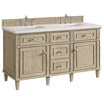 James Martin Vanities Lorelai 60" Double Vanity in Whitewashed Oak with 3 cm Arctic Fall Solid Surface Top, , large