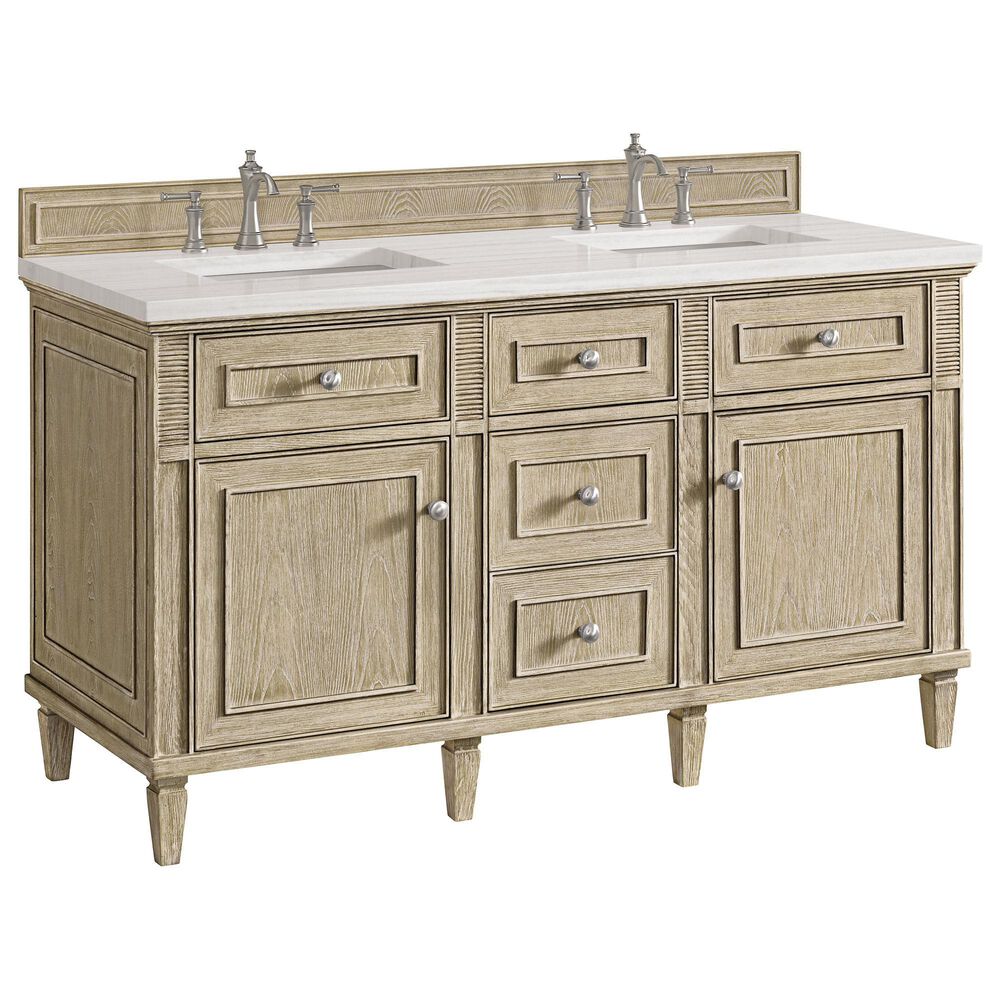 James Martin Vanities Lorelai 60" Double Vanity in Whitewashed Oak with 3 cm Arctic Fall Solid Surface Top, , large