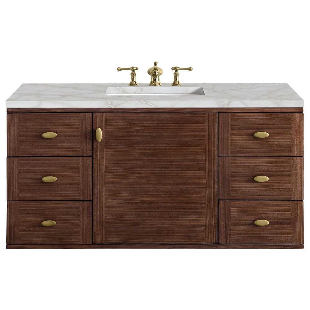 James Martin Vanities Amberly 48&quot; Single Bathroom Vanity in Mid-Century Walnut with 3 cm Victorian Silver Quartz Top and Rectangular Sink, , large