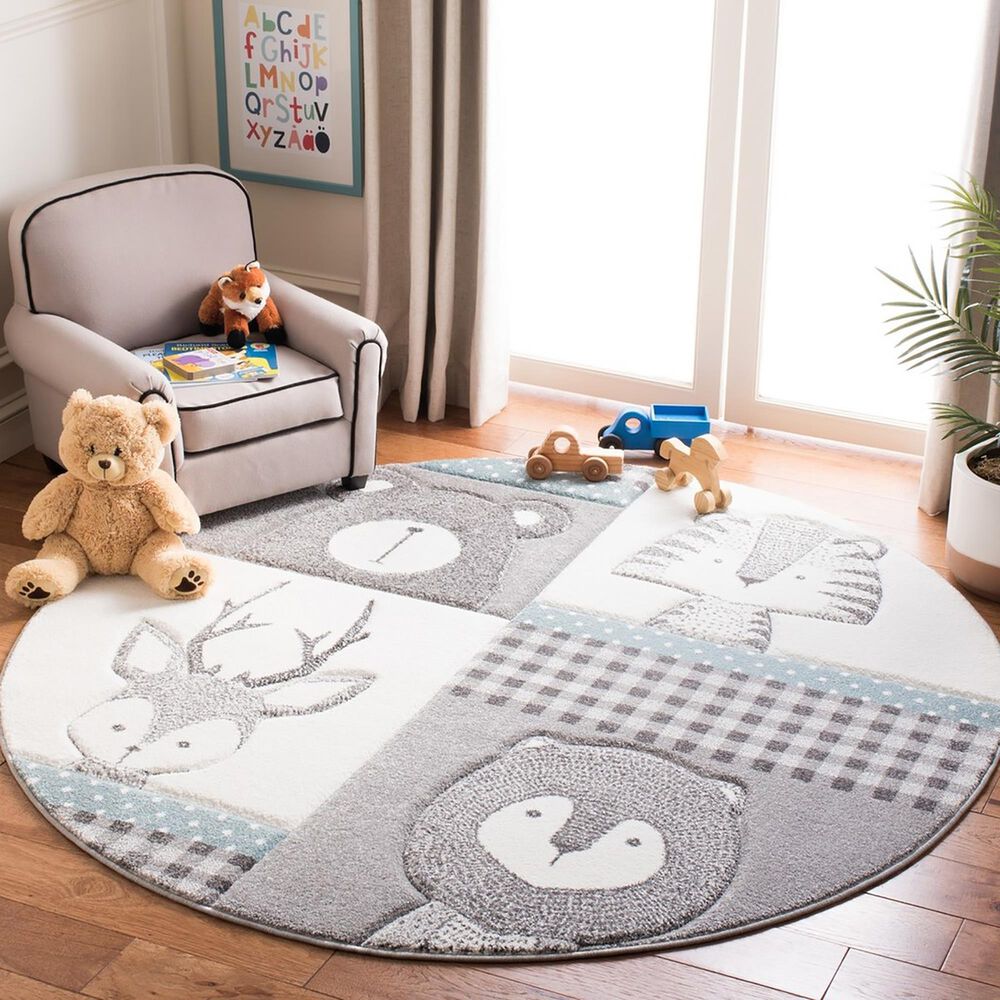 Safavieh Carousel 3&#39; Round Grey and Ivory Kids  Area Rug, , large