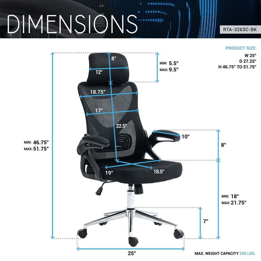 Rta Products Llc Essential Ergonomic Office Chair with Headrest and Lumbar Support in Black, , large