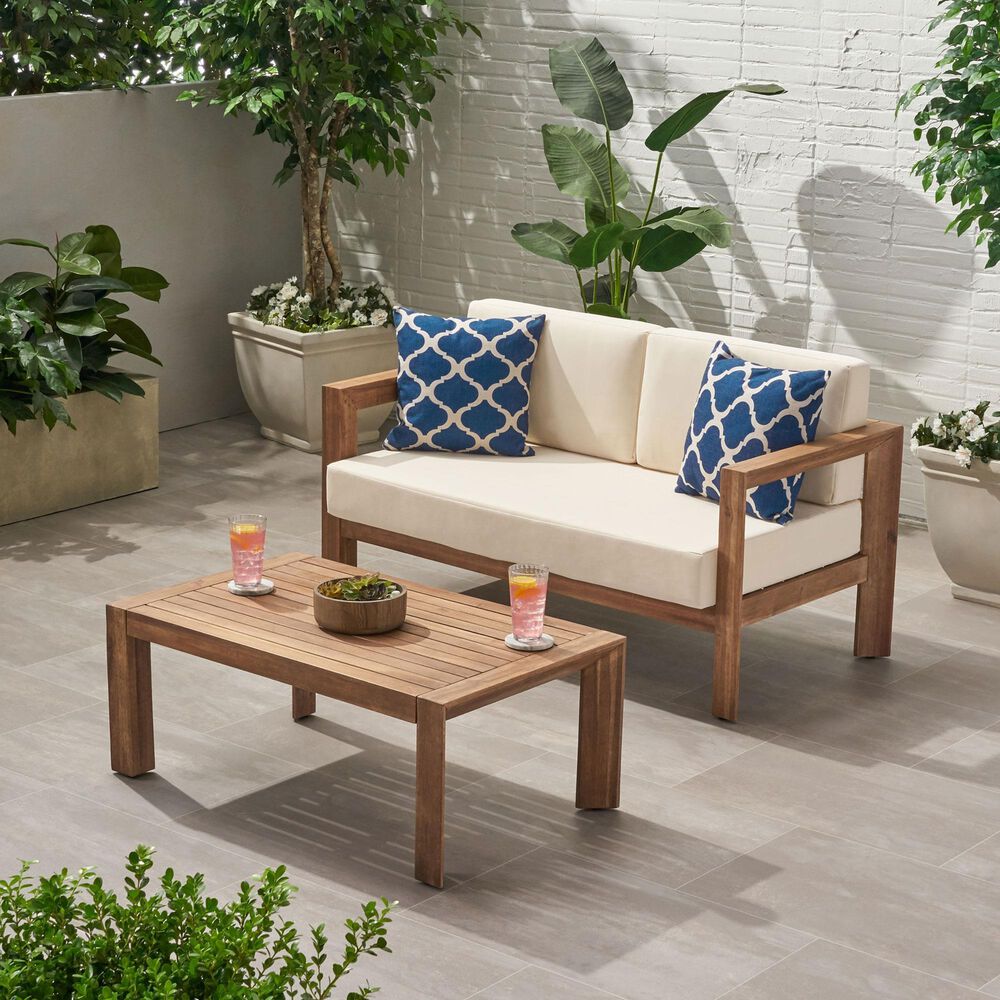 Hearth and Haven Genser 2-Piece Patio Conversation Set with Beige Cushion in Brown, , large