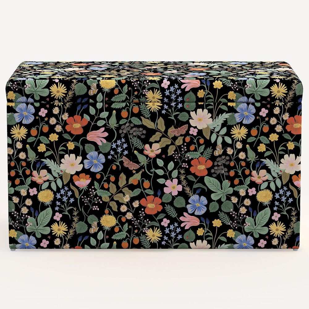 Rifle Paper Co Crafted by Cloth and Company Willie Storage Bench in Stawberry Fields Black, , large