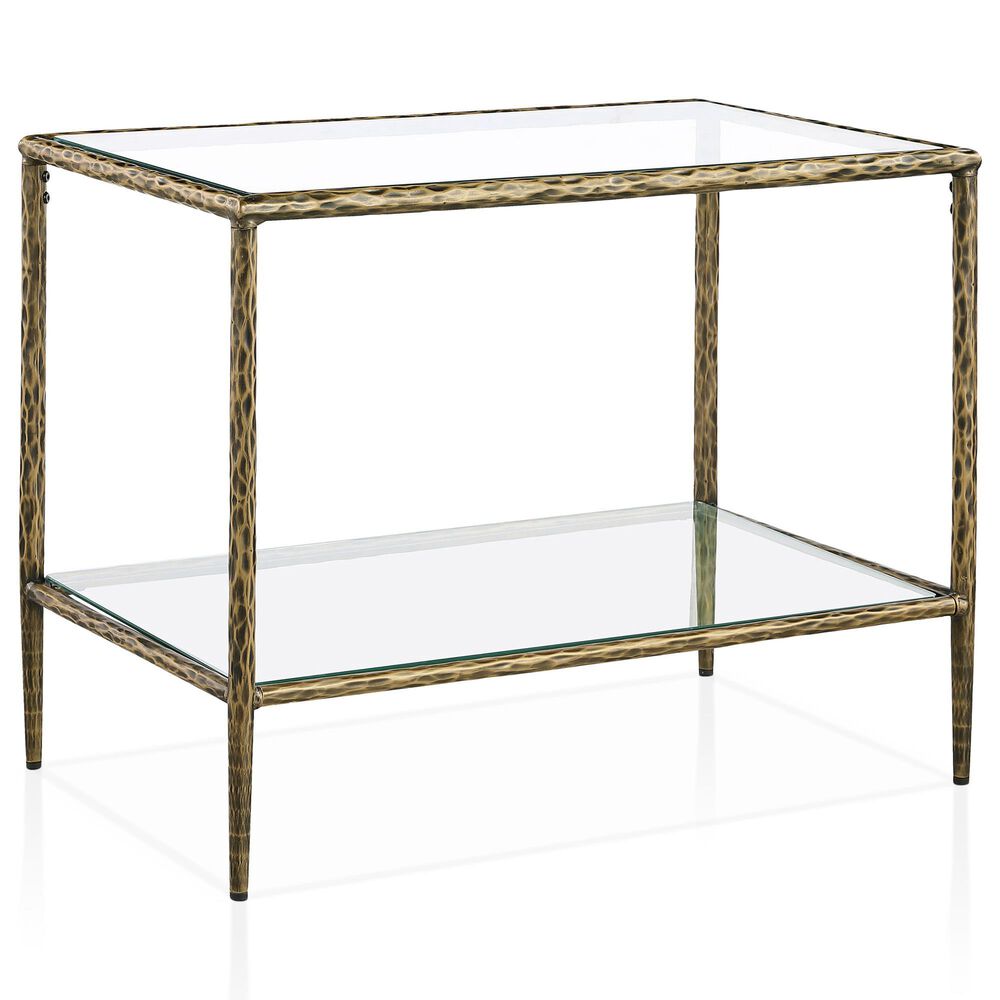 Furniture of America Lalia End Table with Tempered Glass Top and Open Storage Shelf in Matte Gold, , large