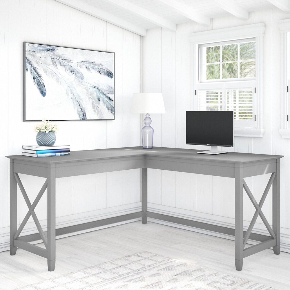 Bush Key West 60" LShaped Desk in Cape Cod Gray Nebraska Furniture Mart