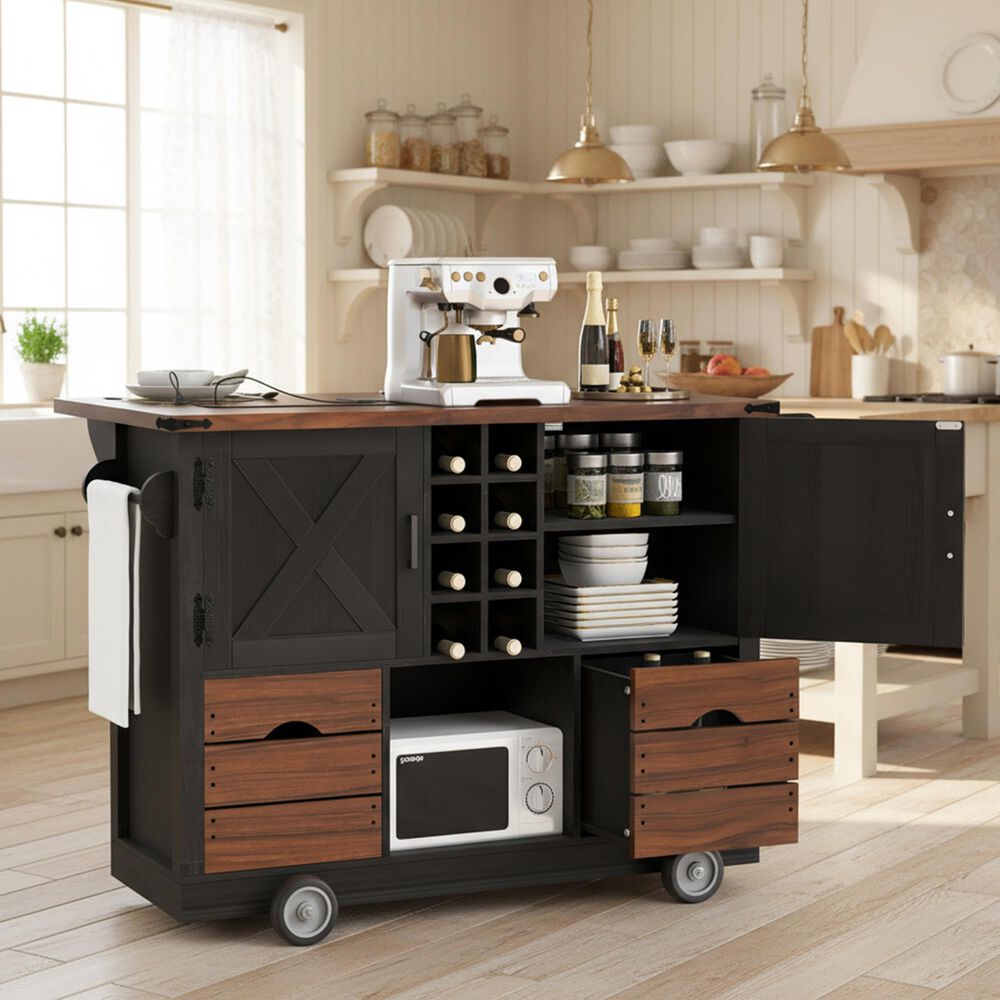 HOMLUX 54" Kitchen Island with Drop Leaf in Black, , large