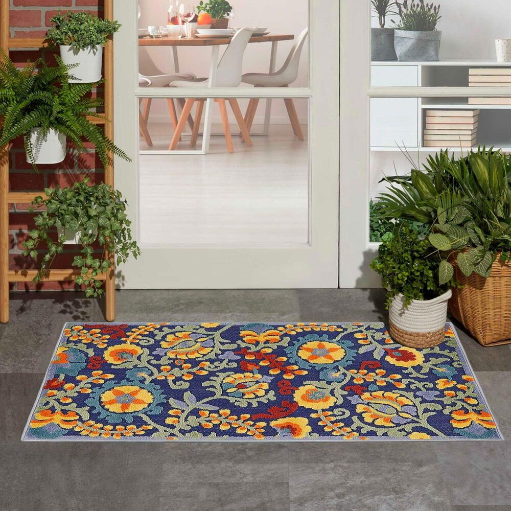 Nourison Aloha ALH17 2&#39;8&quot; x 4&#39; Navy and Multicolor Indoor/Outdoor Area Rug, , large