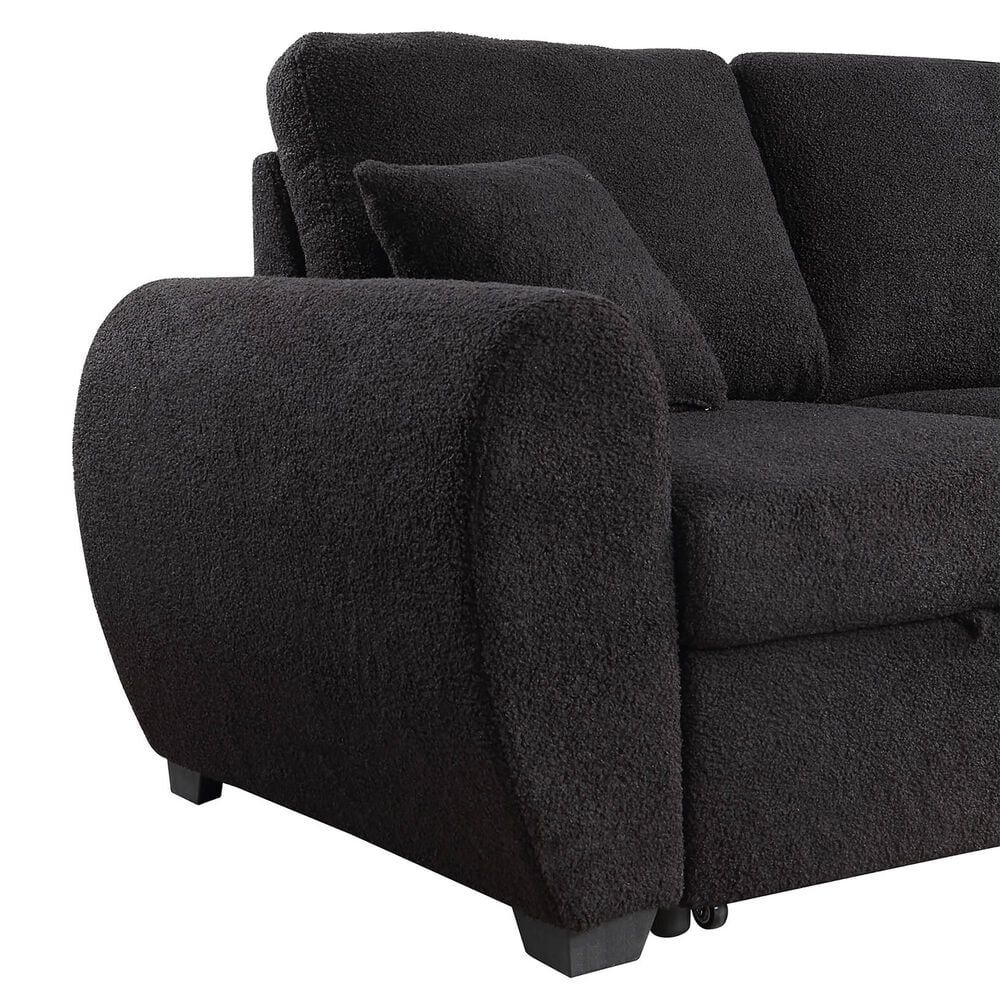 HOMLUX 95"W Teddy Fleece Reversible Sleeper Sectional Sofa with Storage Chaise in Black, , large