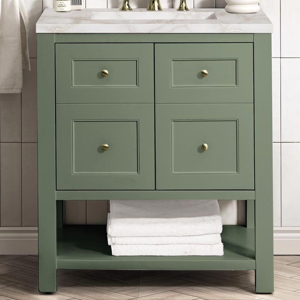 James Martin Vanities Breckenridge 30&quot; Single Bathroom Vanity in Smokey Celadon with 3 cm Victorian Silver Quartz Top and Rectangular Sink, , large