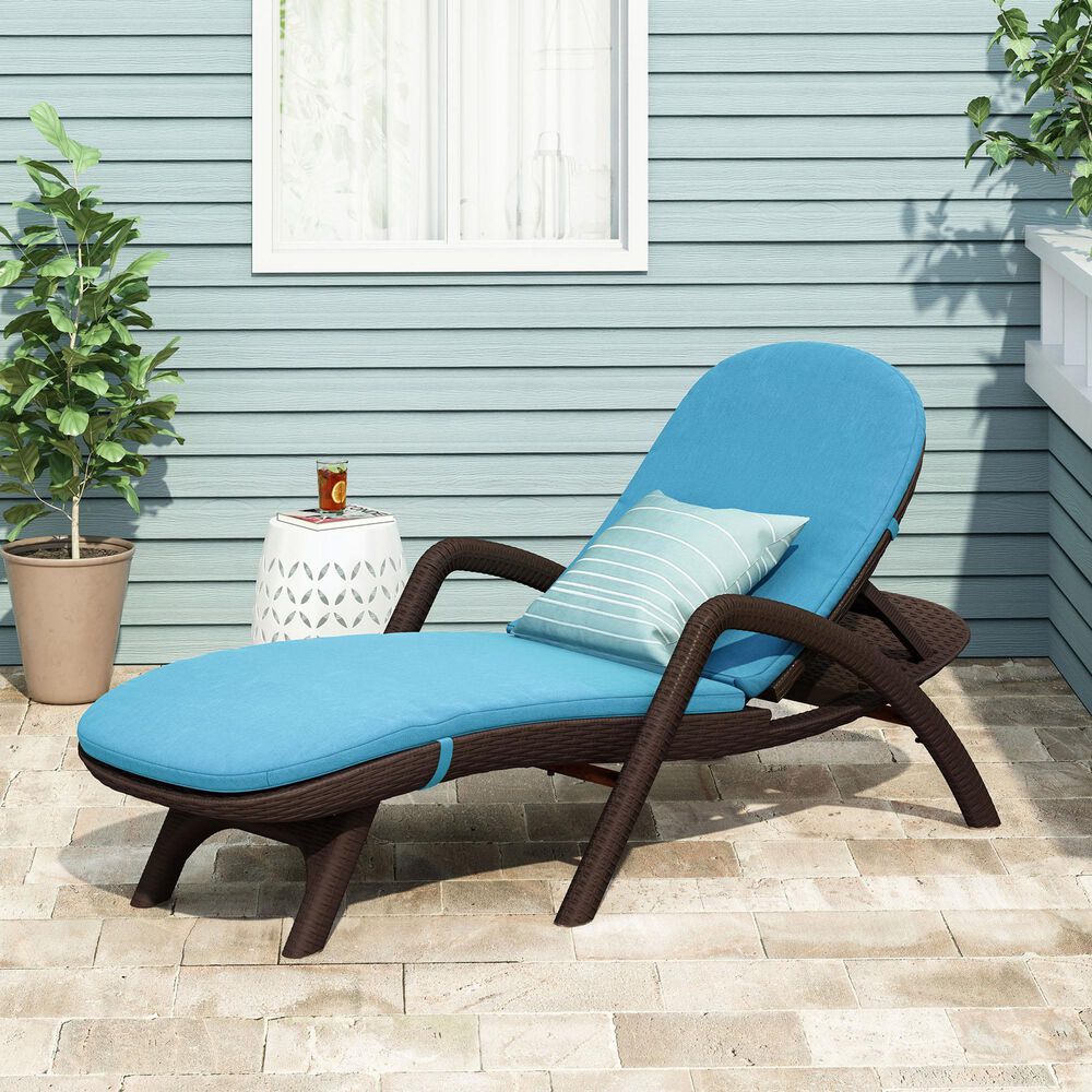 Hearth and Haven Mikael Outdoor Chaise Lounge with Blue Cushion in Dark Brown, , large