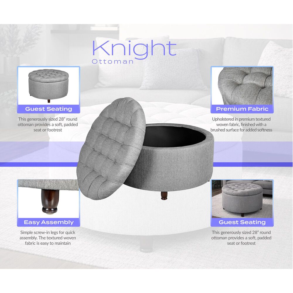 Regency Global Sourcing Knight 28" Round Storage Ottoman in Gray, , large
