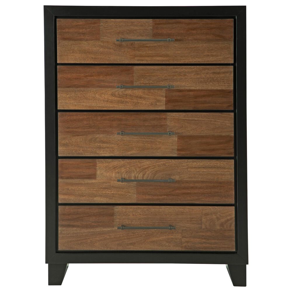 Ashley Kraeburn 5-Drawer Chest in Brown and Satin Black, , large