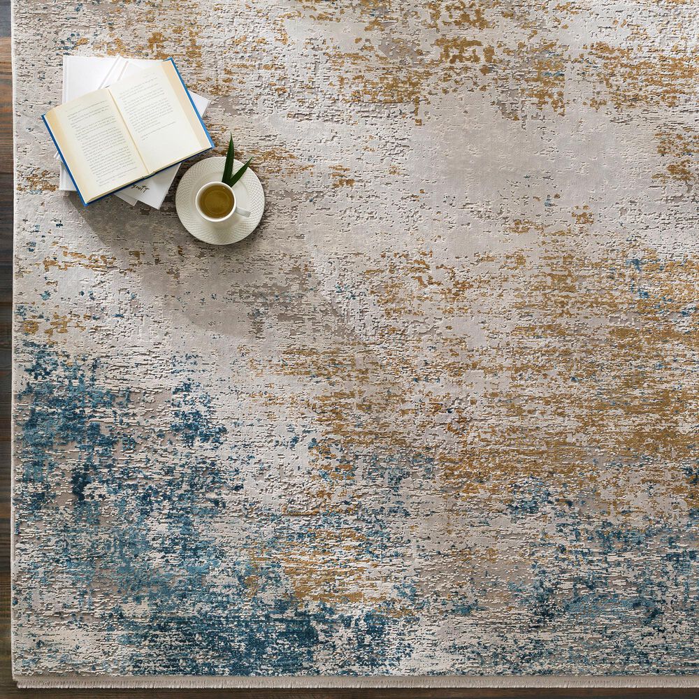 Surya Solar 6&#39;7&quot; x 9&#39;6&quot; Sky Blue, Dark Blue, Saffron, White, Gray and Charcoal Area Rug, , large
