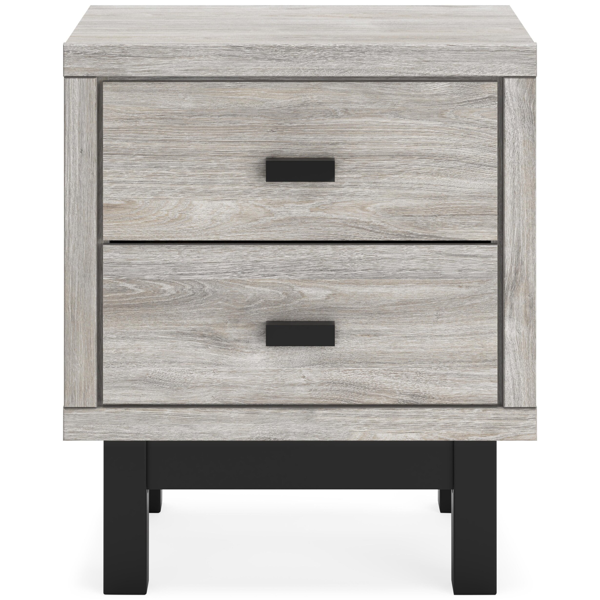 Ashley Vessalli 2 Drawer Nightstand in Light Gray and Matte Black NFM