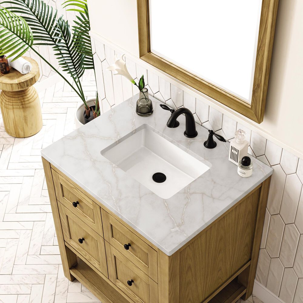 James Martin Vanities Breckenridge 30&quot; Single Bathroom Vanity in Light Natural Oak with 3 cm Victorian Silver Quartz Top and Rectangular Sink, , large
