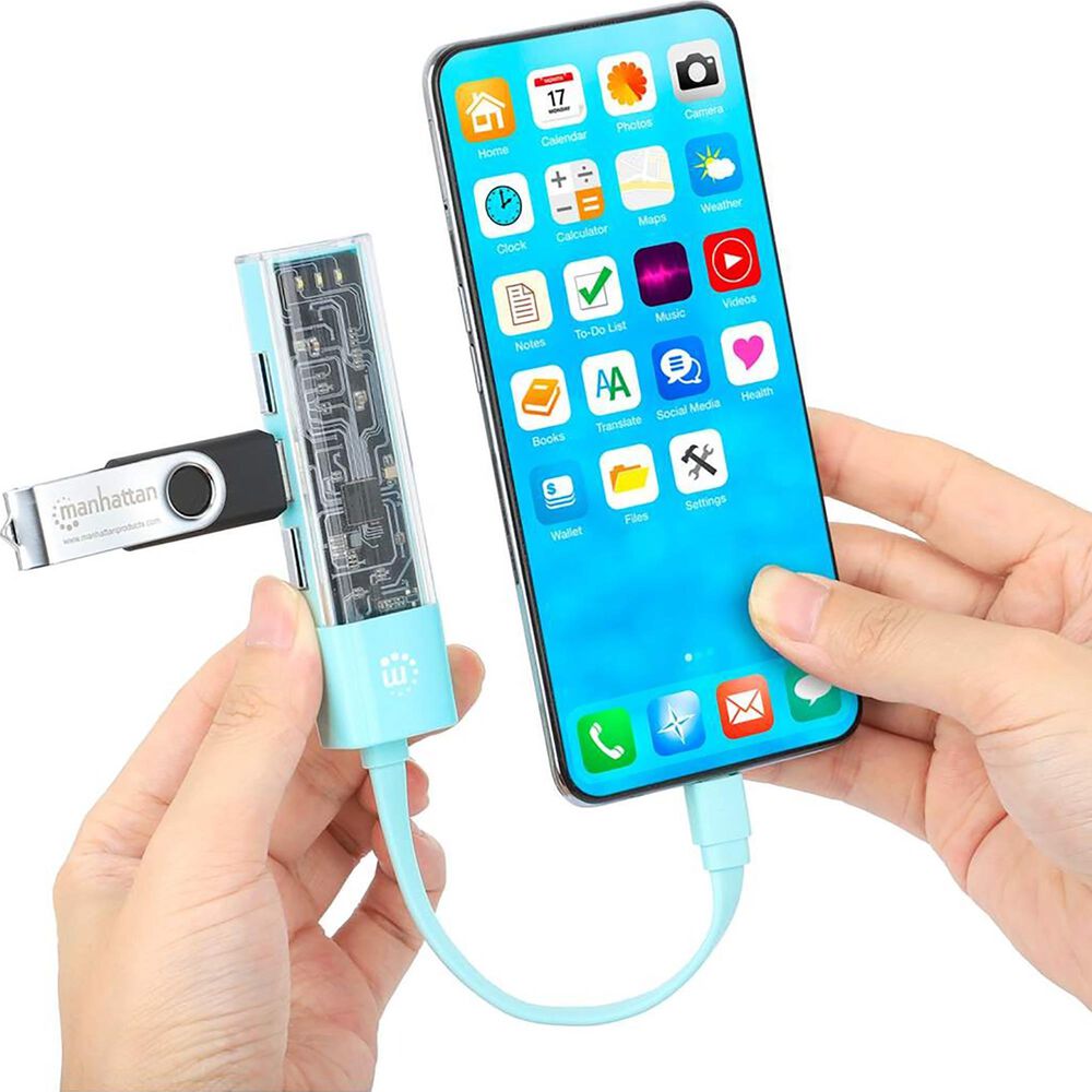 Manhattan 4-Port USB 3.0 Type-C/A Combo Hub in Clear and Teal, , large