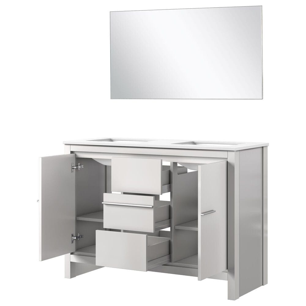 Lexora Home Lafarre 48&quot; Double Bathroom Vanity in Navy Blue with 2 cm White Quartz Top, Rectangular Sinks and 43&quot; Mirror, , large