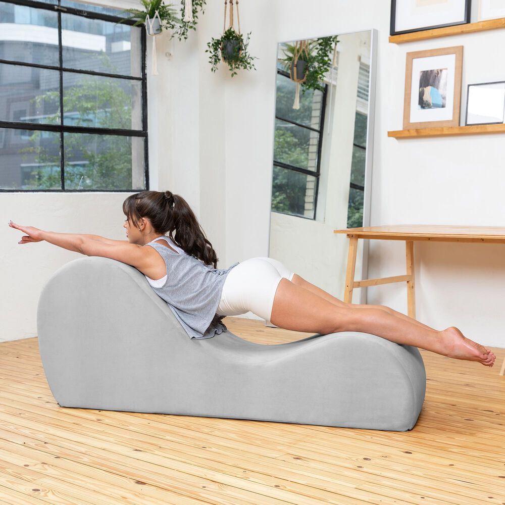 Jaxx Avana Chaise Lounge Yoga Chair in Grey Velvet, , large