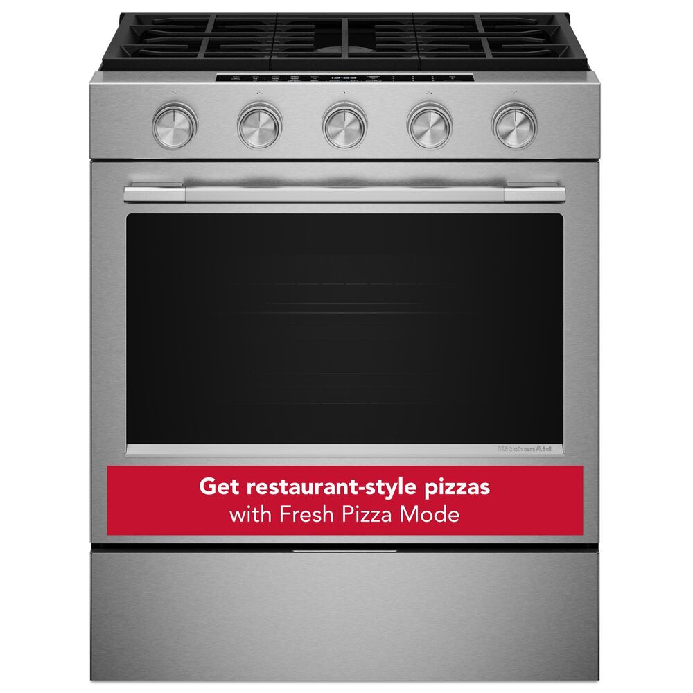 KitchenAid 2-Piece Kitchen Package with 30" Slide-In Smart Gas Range and 30" Over-the-Range Microwave Oven in PrintShield Stainless Steel, , large