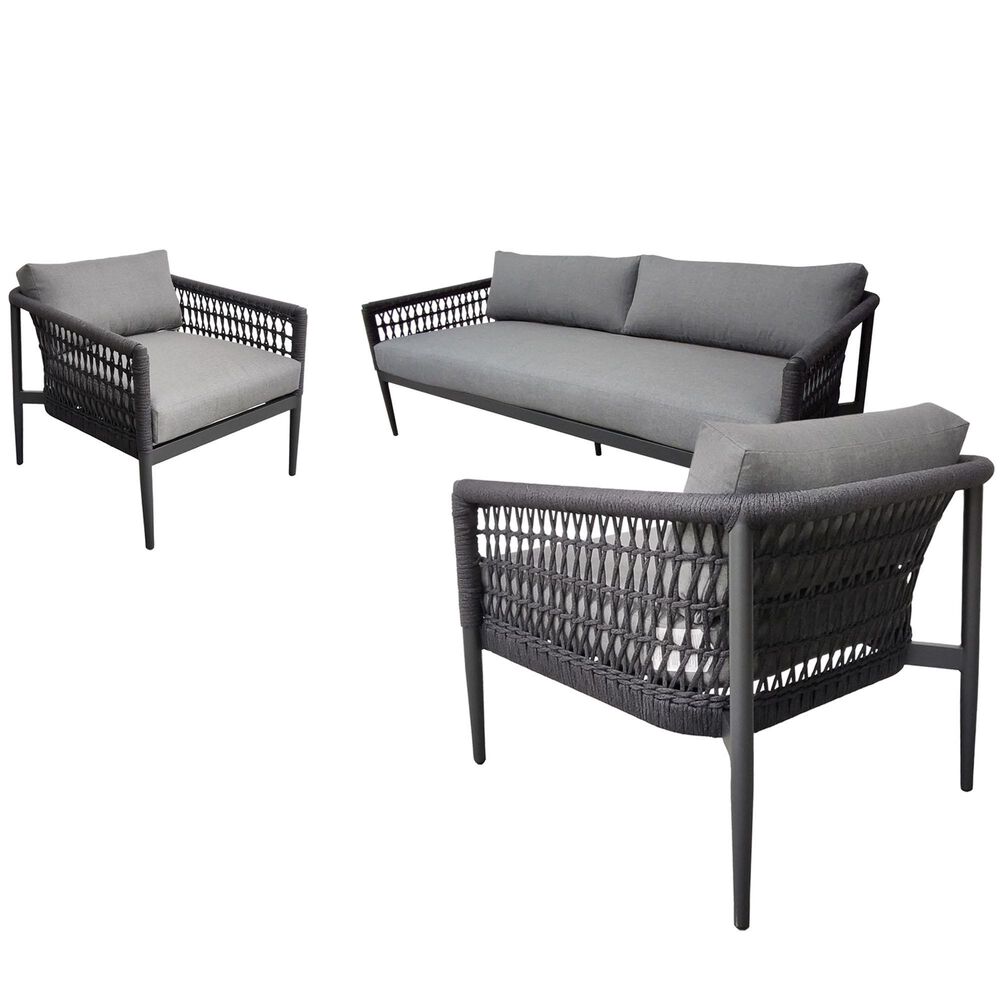 Lloyd Flanders Messina 3-Piece Patio Conversation Set in Matte Charcoal and Cast Slate, , large