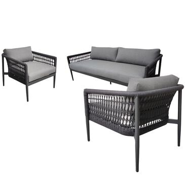 Lloyd Flanders Messina 3-Piece Patio Conversation Set in Matte Charcoal and Cast Slate, , large