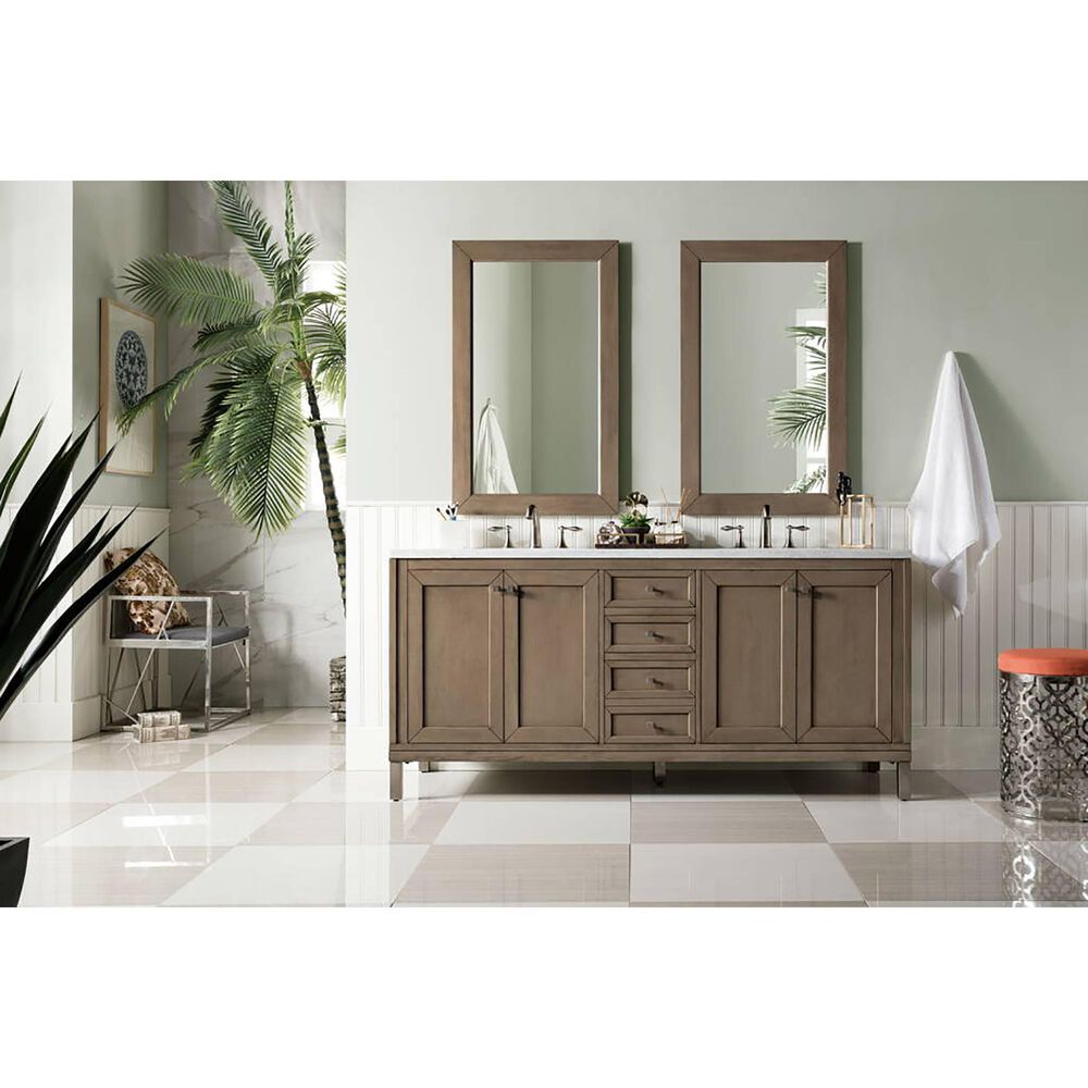 James Martin Vanities Chicago 72" Double Bathroom Vanity in Whitewashed Walnut with 3 cm Arctic Fall Solid Surface Top and Rectangular Sinks, , large