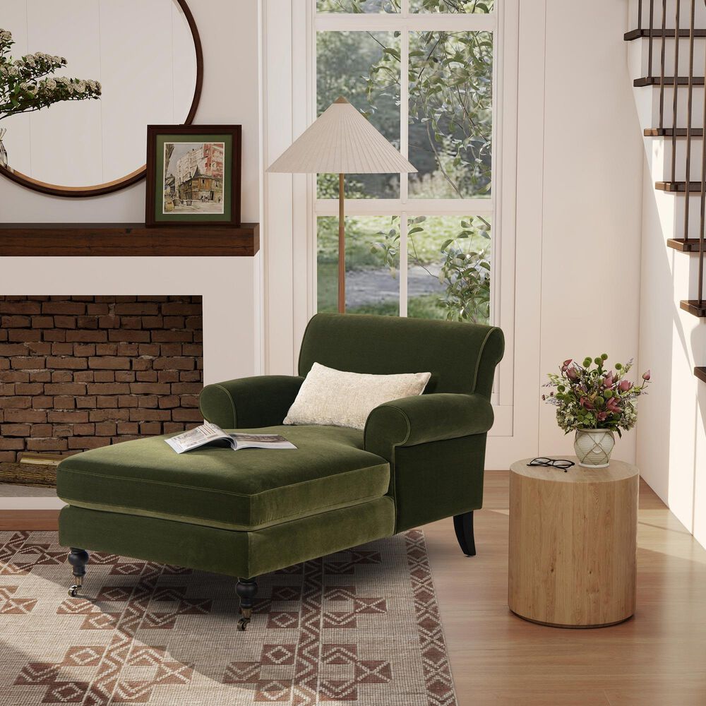 Jennifer Taylor Home Alana Chaise Lounge Chair in Olive Green Velvet, , large