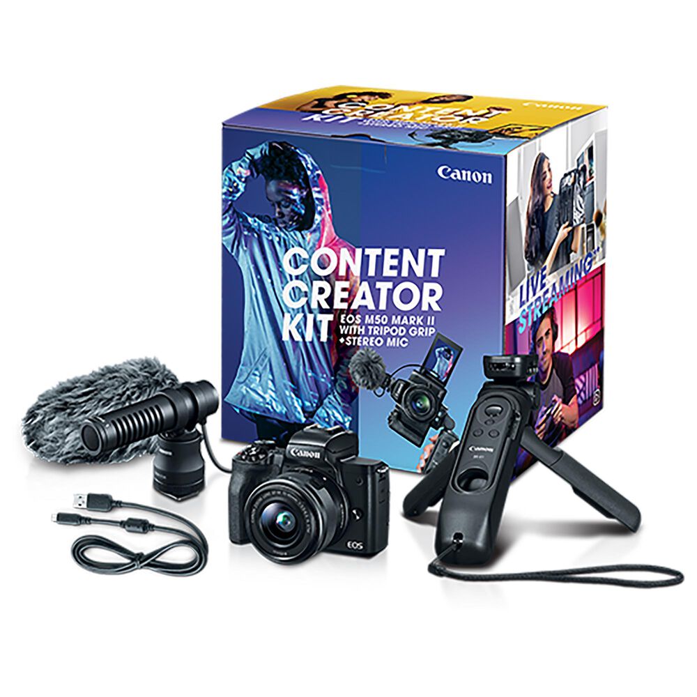 Canon EOS M50 Mark II Mirrorless Camera with EF-M 15-45mm f/3.5-6.3 IS STM Content Creator Kit in Black, , large
