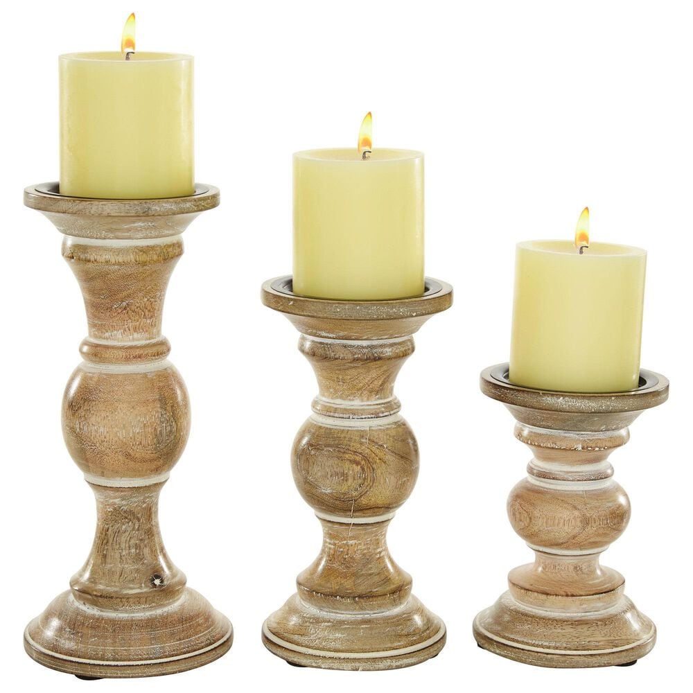 Maple and Jade 6&quot;, 8&quot;, 10&quot; Decorative Candle Holder in Light Brown &#40;Set of 3&#41;, , large