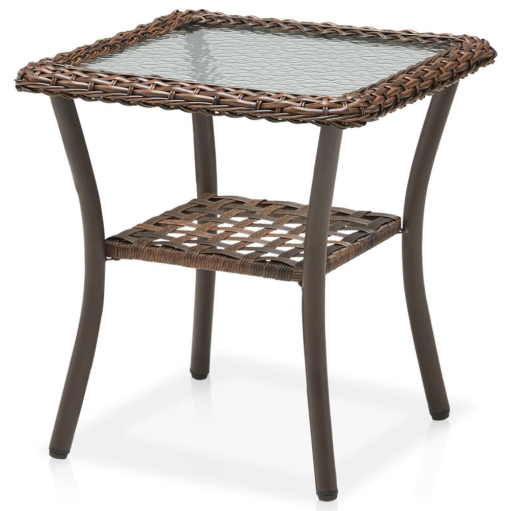 Hearth and Haven Outdoor Square Side Table with Glass Top in Brown, , large