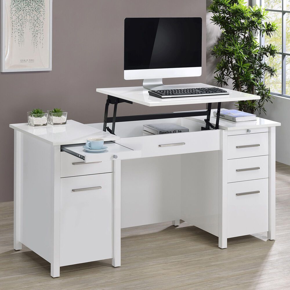 Coaster Dylan Lift Top Office Desk in White High Gloss, , large