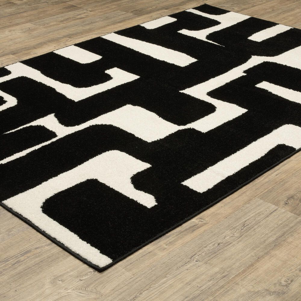 ROW by Oriental Weavers Quinn Abstract Black and Ivory 2' x 7' Runner, , large