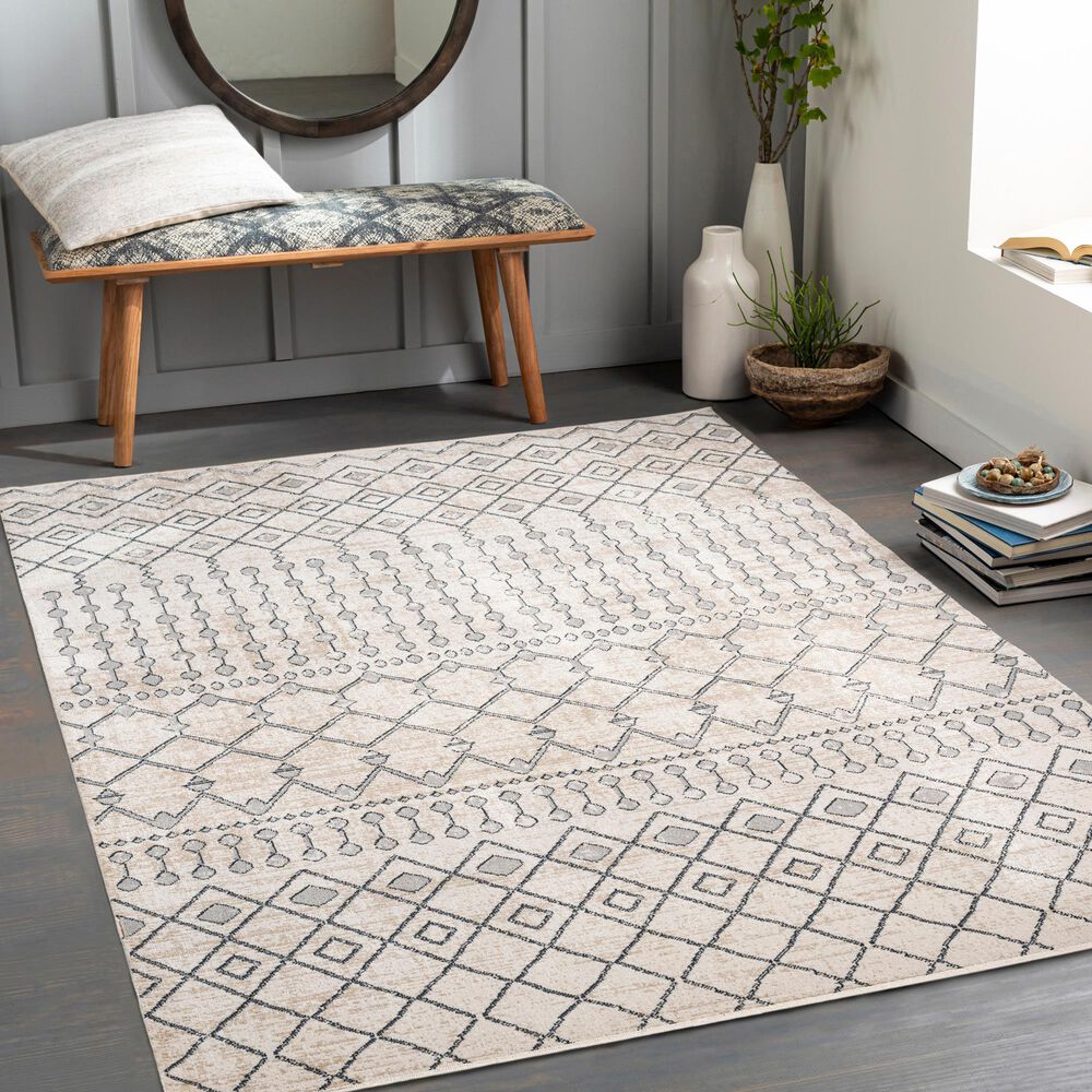 Surya Lavadora 5&#39;3&quot; x 7&#39; Ink Blue, Gray, Light Beige and Light Gray Area Rug, , large