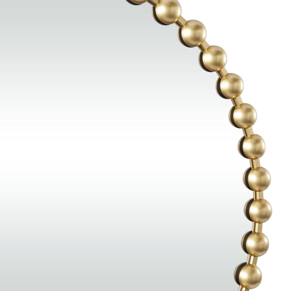 Maple and Jade 36&quot; Round Metal Wall Mirror with Beaded Detailing in Satin Gold, , large
